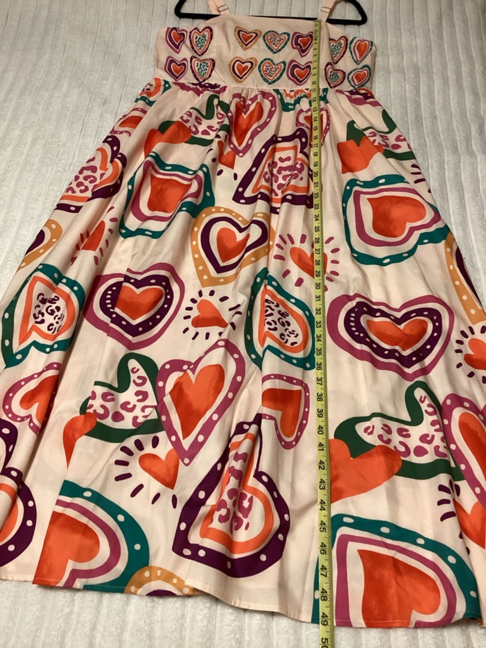 Cream Heart-Print Maxi Dress - Orange, Pink, Purple & Teal, EUC - Picture 8 of 8